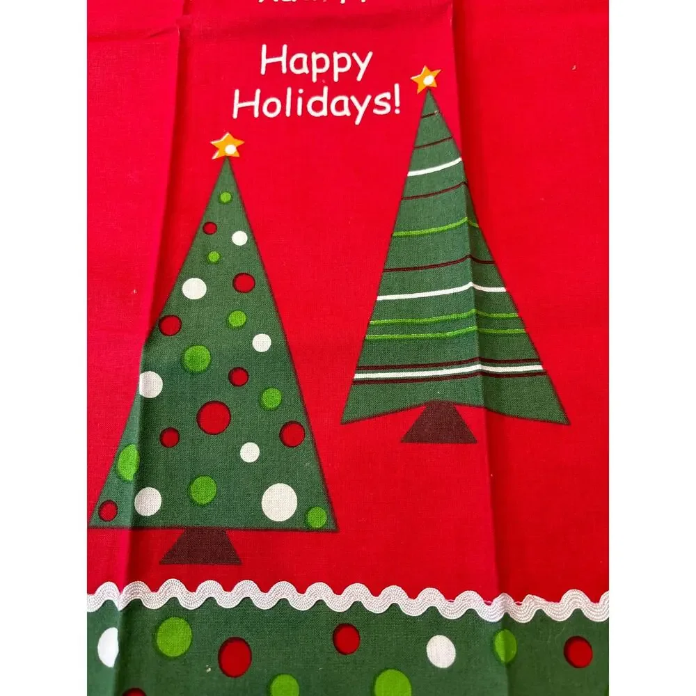Christmas kitchen tea towels matching pair (2) festive red green holiday cotton